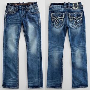 Rock Revival Men’s Jeans Sheen Straight Leg Distressed Biker Denim | Size 40